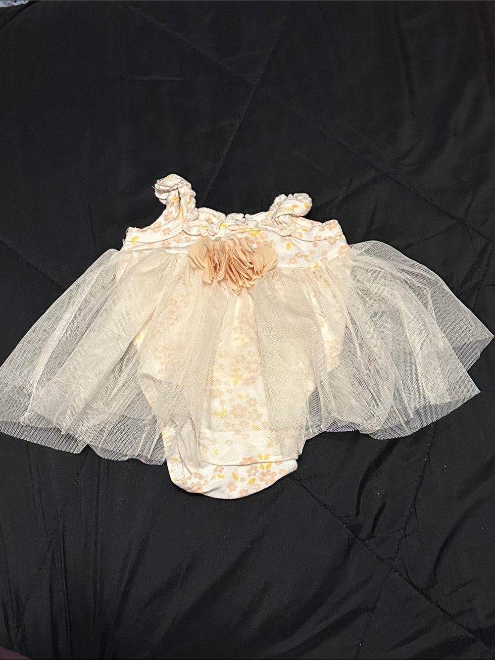 Catherine Malandrino Cream Floral Tulle Tutu Onesie with Rose Accent